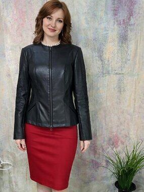 📌giacca Stunning Embroidered Faux Leather Jacket